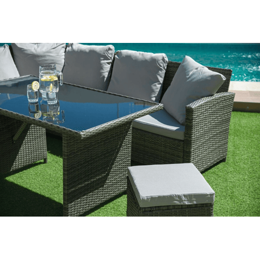 Sofá de Canto + Mesa + 2 puffs PE Ratan. Móveis de jardim e terraço