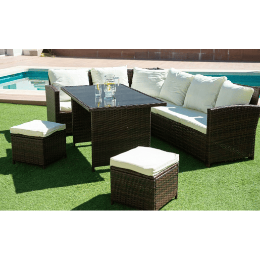 Sofá de Canto + Mesa + 2 puffs PE Ratan. Móveis de jardim e terraço