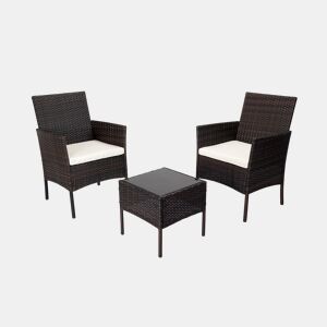 Conjunto de Mesa + 2 Poltronas em Rattan PE. Móveis de jardim e terraço
