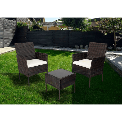 Conjunto de Mesa + 2 Poltronas em Rattan PE. Móveis de jardim e terraço