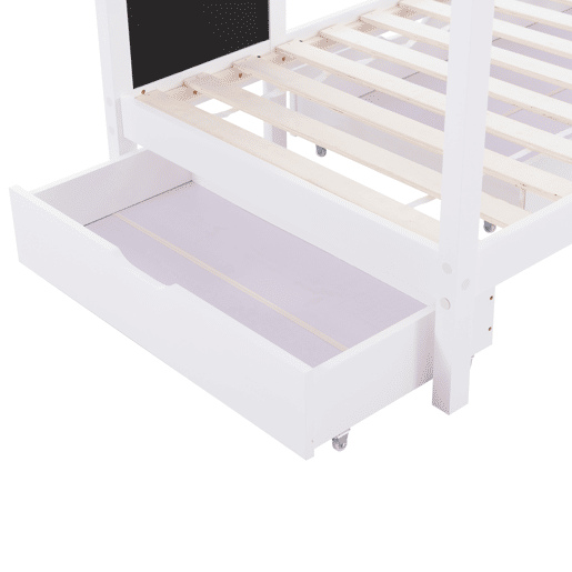 Cabine-cama 90x200 cm - madeira maciça - com ardósia e 2 gavetas - Branco
