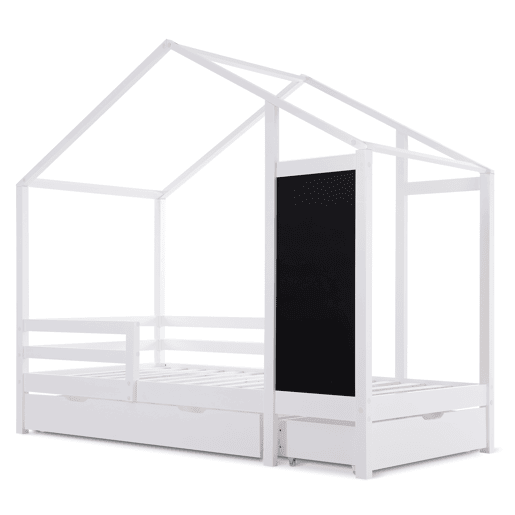 Cabine-cama 90x200 cm - madeira maciça - com ardósia e 2 gavetas - Branco