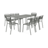 Mesa de jardim com 8 cadeiras de metal, Amelia, Verde caqui, 160x90x72.5 cm