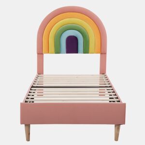 Cama de veludo para criança - 90x200 cm - com cabeceira colorida ajustável - Rosa