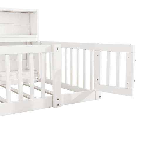 Cama de madeira 90x200 cm - com cabeceira com arrumação e mola de caixa - Branco