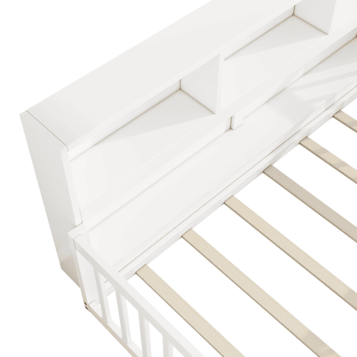 Cama de madeira 90x200 cm - com cabeceira com arrumação e mola de caixa - Branco