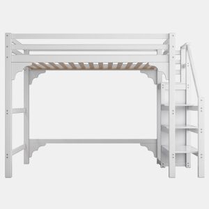 Cama alta com roupeiro - 140x200 cm - com estrado de molas - Branco