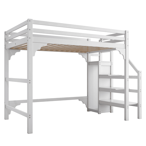 Cama alta com roupeiro - 140x200 cm - com estrado de molas - Branco