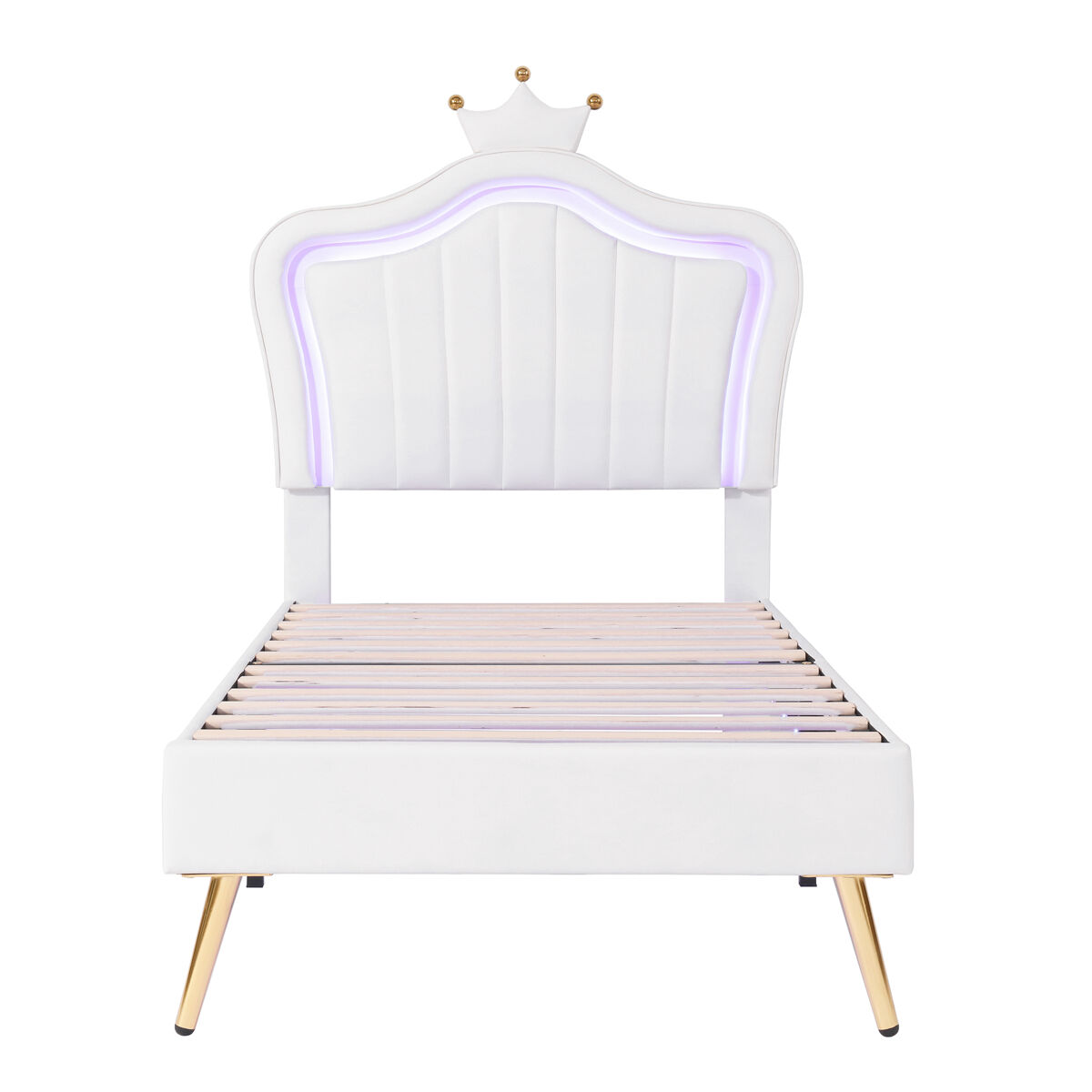 Cama infantil 90x200cm en símil piel con led + cabecero regulable + somier - blanco