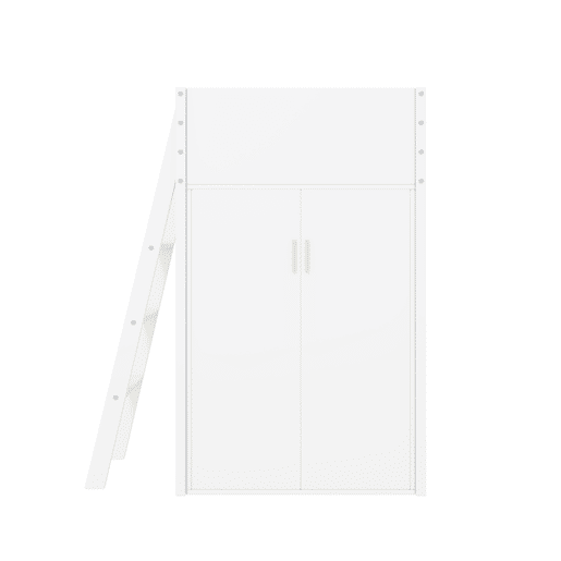 Cama alta de madeira 90x200 cm - com secretária e roupeiro modular - Branco