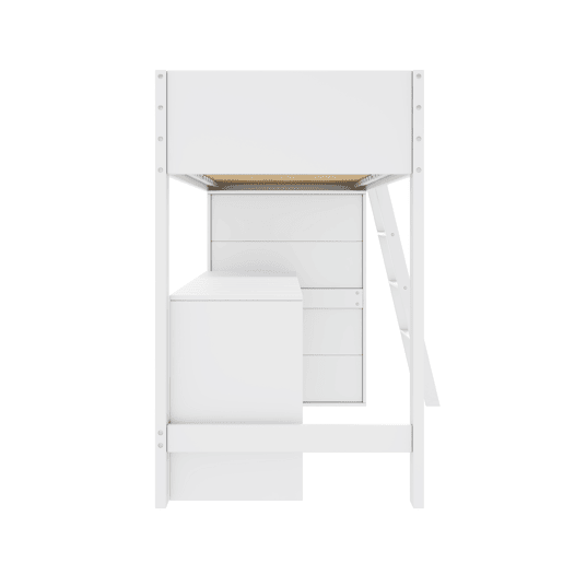Cama alta de madeira 90x200 cm - com secretária e roupeiro modular - Branco