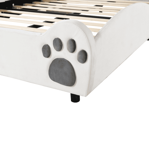 Cama de criança 140 x 200 cm - forma de urso - tecido de veludo - Branco