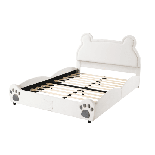 Cama de criança 140 x 200 cm - forma de urso - tecido de veludo - Branco