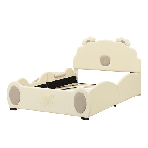 Cama de criança em pele sintética 140x200 cm - com escorrega e escada - Bege