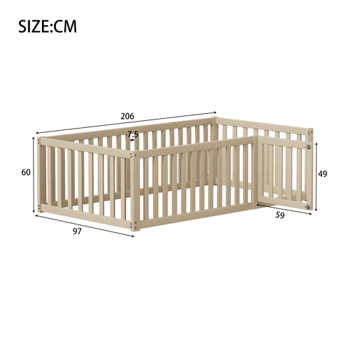 Cama de criança em madeira maciça 90x200cm com barreira de segurança - Natural
