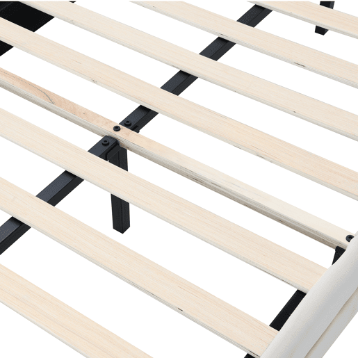 Cama de criança estofada em veludo com LED em várias cores - cabeceira em forma de nuvem - estrado de ripas de madeira - 90x200cm - Bege