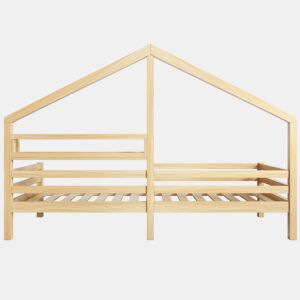 Cabine-cama 90x200cm em madeira maciça - com prateleiras - Natural