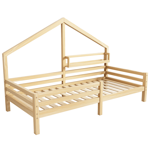 Cabine-cama 90x200cm em madeira maciça - com prateleiras - Natural
