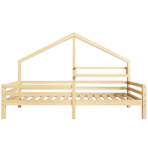 Cabine-cama 90x200cm em madeira maciça - com prateleiras - Natural