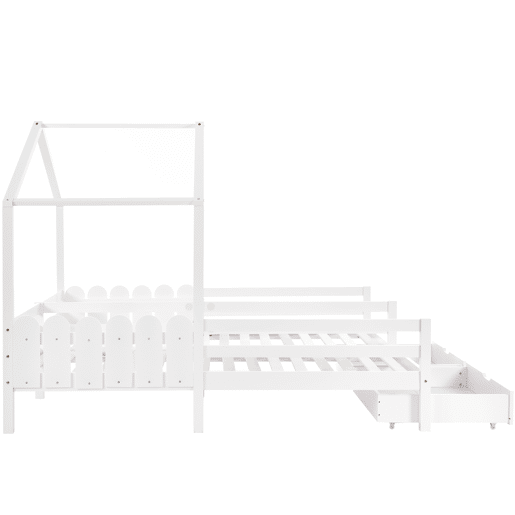 Cama-cabina em pinho maciço 2x90x200 cm - com 2 gavetas - Branco