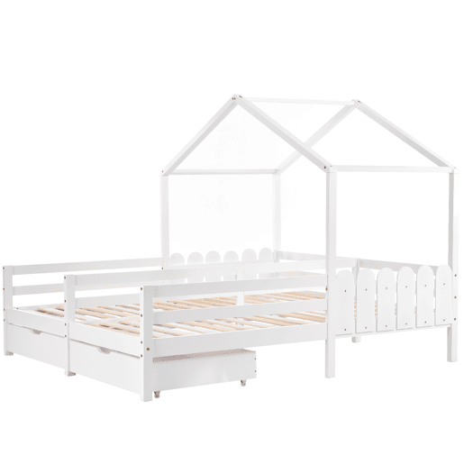 Cama-cabina em pinho maciço 2x90x200 cm - com 2 gavetas - Branco