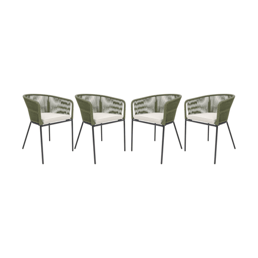Cadeirão de jardim em corda e aço galvanizado, set de 4, Santos, Verde caqui, 56.5x59x79 cm