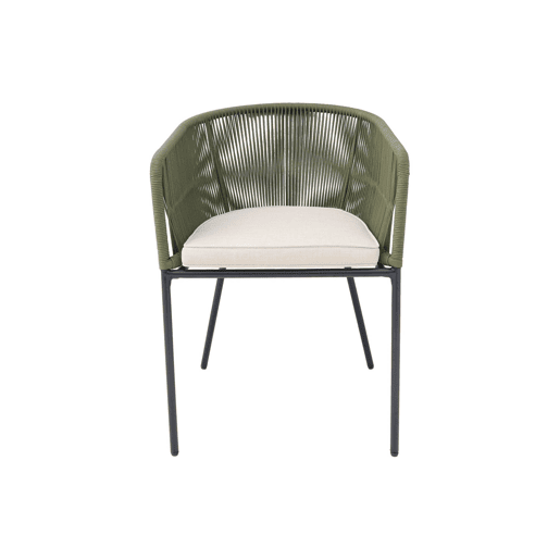 Cadeirão de jardim em corda e aço galvanizado, set de 4, Santos, Verde caqui, 56.5x59x79 cm