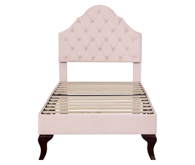 Cama tapizada de terciopelo 90x200 cm con cabecero regulable + somier - rosa