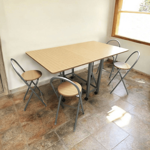 WELL HOME - Conjunto de mesa de madeira 'Book' e 4 bancos WELL HOME - Conjunto de mesa de madeira 'Book' e 4 bancos