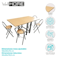 WELL HOME - Conjunto de mesa de madeira 'Book' e 4 bancos WELL HOME - Conjunto de mesa de madeira 'Book' e 4 bancos