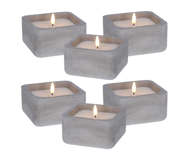 Well home - pack 6 velas led cuadrarda gris