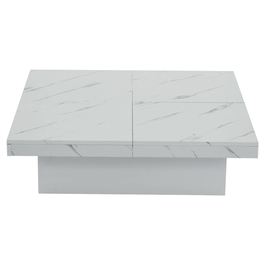 Mesa de centro quadrada com 4 gavetas - efeito mármore - Branco