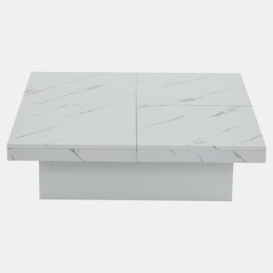Mesa de centro quadrada com 4 gavetas - efeito mármore - Branco