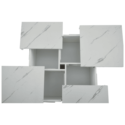 Mesa de centro quadrada com 4 gavetas - efeito mármore - Branco