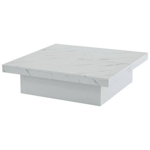 Mesa de centro quadrada com 4 gavetas - efeito mármore - Branco
