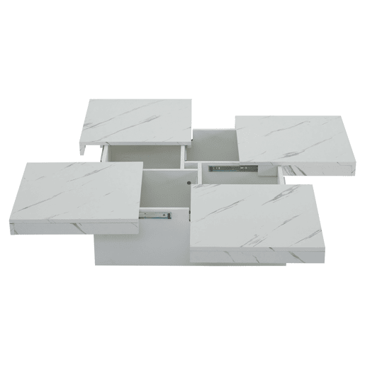 Mesa de centro quadrada com 4 gavetas - efeito mármore - Branco