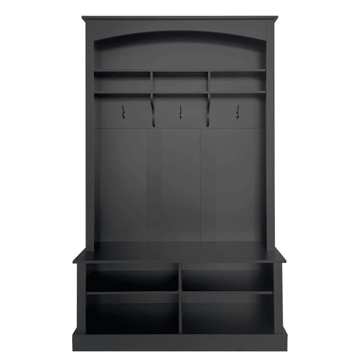 Bengaleiro de entrada com bengaleiro e banco para arrumação de sapatos - 120x40x190 cm - Preto