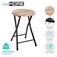 WELL HOME - Banqueta dobrável em painel de madeira MDF Ø30x46,5cm
