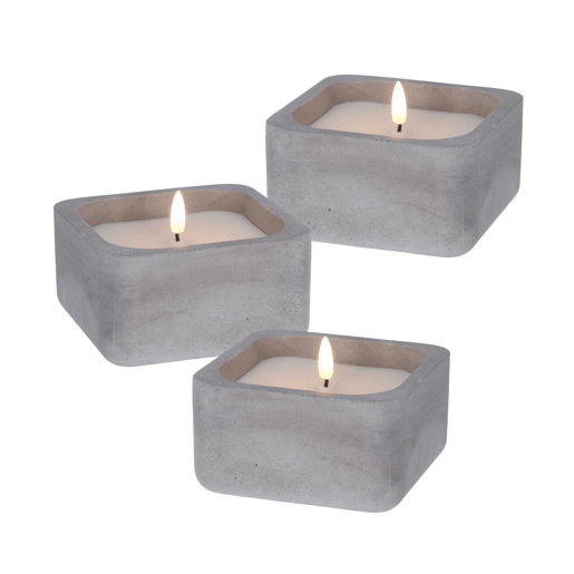 WELL HOME - Pacote de 3 velas LED quadradas cinza WELL HOME - Pacote de 3 velas LED quadradas cinza