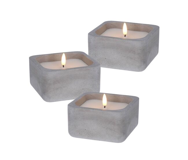 Well home - pack 3 velas led cuadrarda gris