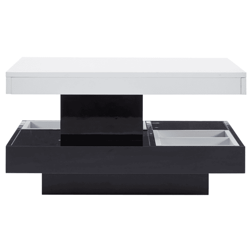Mesa de centro com arrumação 70x70x36 cm - Tampo brilhante rotativo 360° - Preto e branco