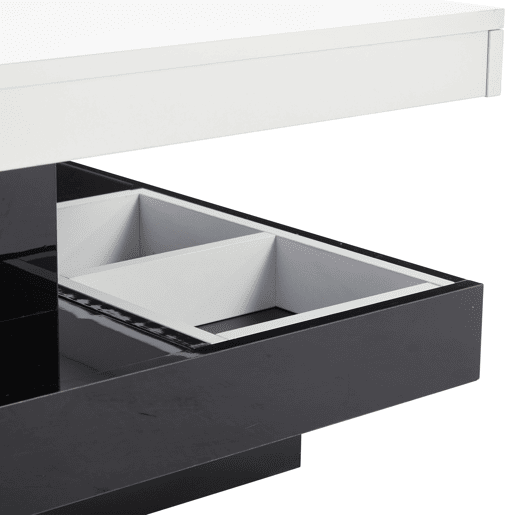 Mesa de centro com arrumação 70x70x36 cm - Tampo brilhante rotativo 360° - Preto e branco