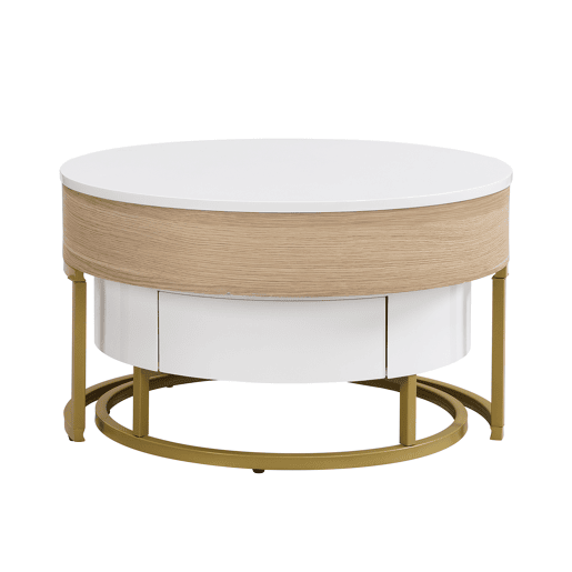 Conjunto de 2 mesas de encaixe - com 2 gavetas - em MDF - Natural e Branco - Conjunto de 2 mesas de encaixe - com 2 gavetas - em MDF - Natural e Branco
