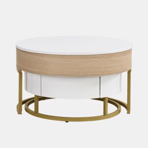 Conjunto de 2 mesas de encaixe - com 2 gavetas - em MDF - Natural e Branco - Conjunto de 2 mesas de encaixe - com 2 gavetas - em MDF - Natural e Branco