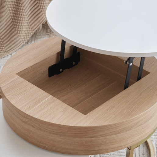 Conjunto de 2 mesas de encaixe - com 2 gavetas - em MDF - Natural e Branco - Conjunto de 2 mesas de encaixe - com 2 gavetas - em MDF - Natural e Branco
