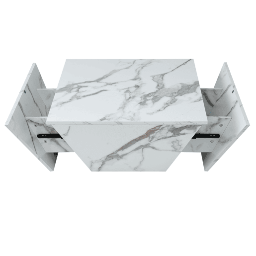 Mesa de centro moderna - com 2 gavetas - folheado a mármore - Branco