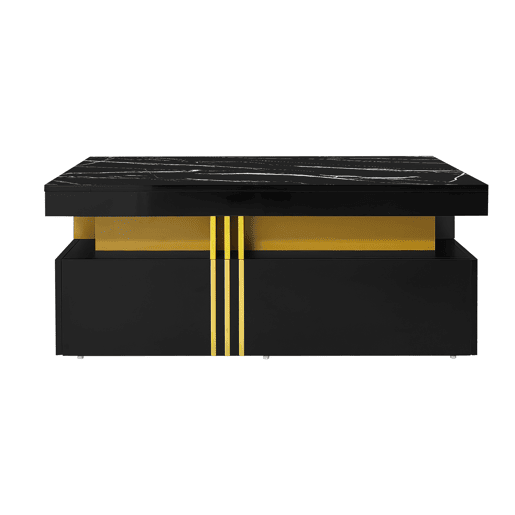 Mesa de centro com 2 gavetas - tampo com padrão de mármore - estilo escandinavo - Preto