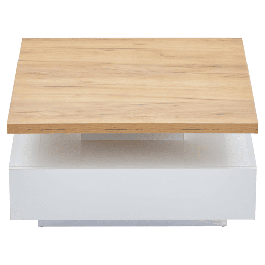 Mesa de centro quadrada com rotação de 360° - 70x70x36 cm - com 1 gaveta - Branco e Natural Mesa de centro quadrada com rotação de 360° - 70x70x36 cm - com 1 gaveta - Branco e Natural