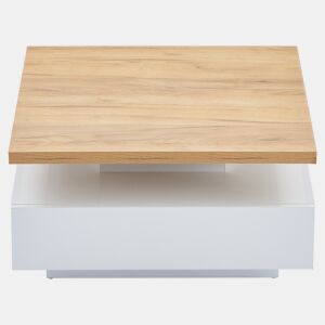 Mesa de centro quadrada com rotação de 360° - 70x70x36 cm - com 1 gaveta - Branco e Natural