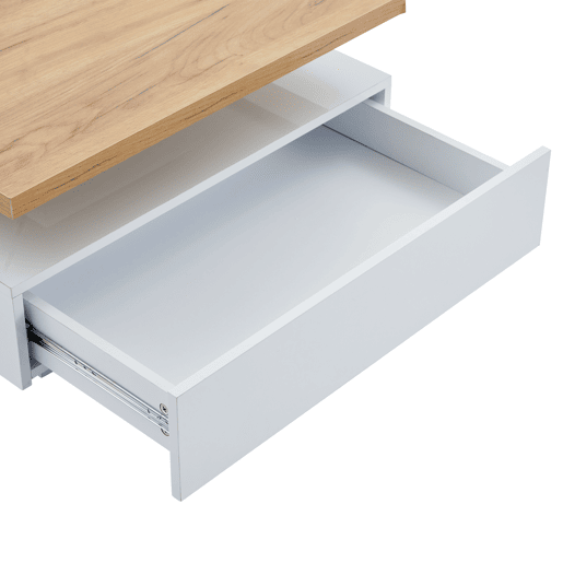 Mesa de centro quadrada com rotação de 360° - 70x70x36 cm - com 1 gaveta - Branco e Natural Mesa de centro quadrada com rotação de 360° - 70x70x36 cm - com 1 gaveta - Branco e Natural